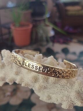 Gold 'Blessed' Inspirational Cuff Bracelet for Women